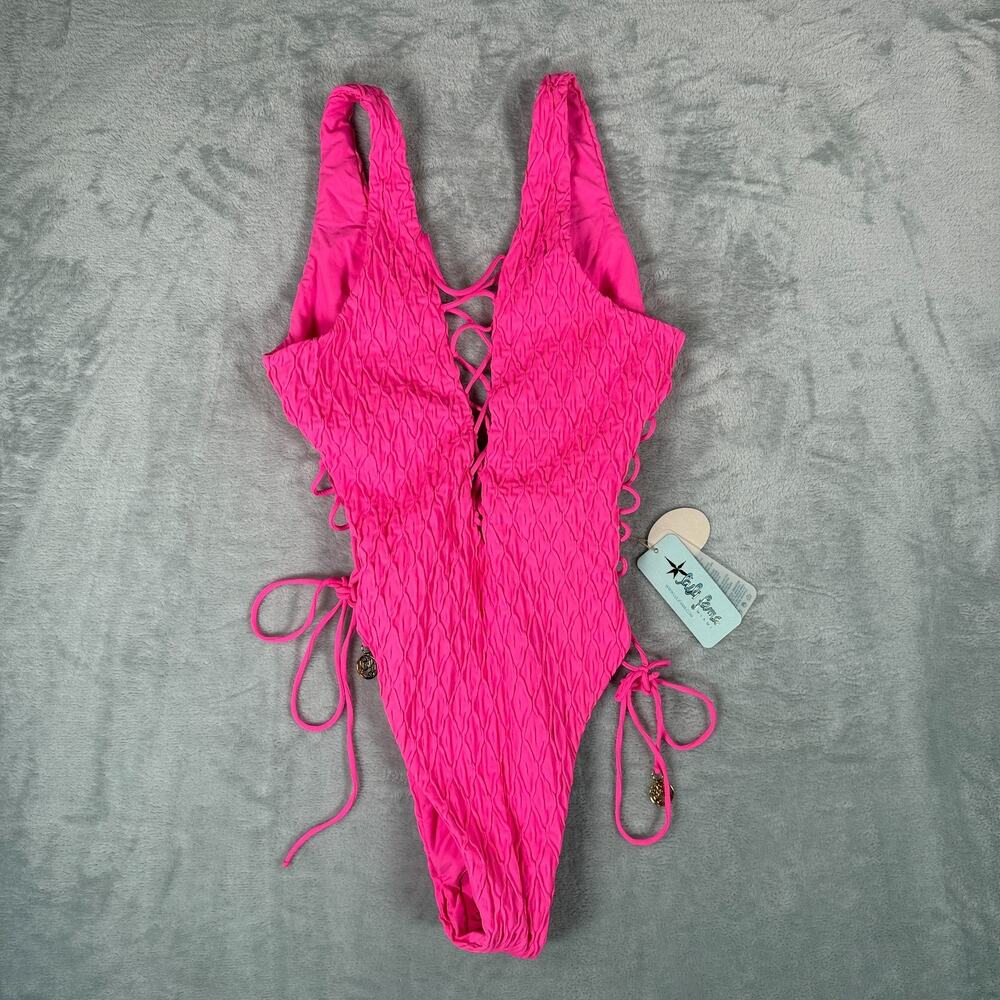 Luli Fama Womens Size L Open Side One-Piece Bodysuit Diamond Girl Shocking Pink